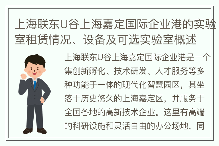 22"上海联东U谷上海嘉定国际企业港的实验室租赁情况、设备及可选实验室概述"